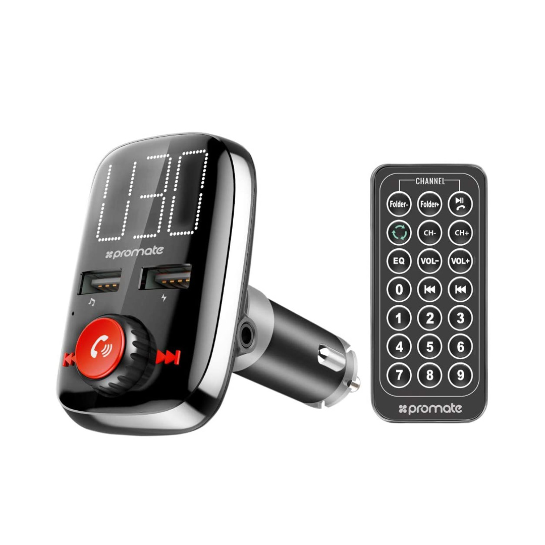Promate wireless in-car FM transmitter with dual USB charging ports - Image 2