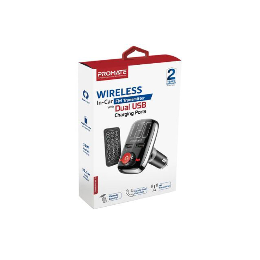 Promate wireless in-car FM transmitter with dual USB charging ports - Image 5